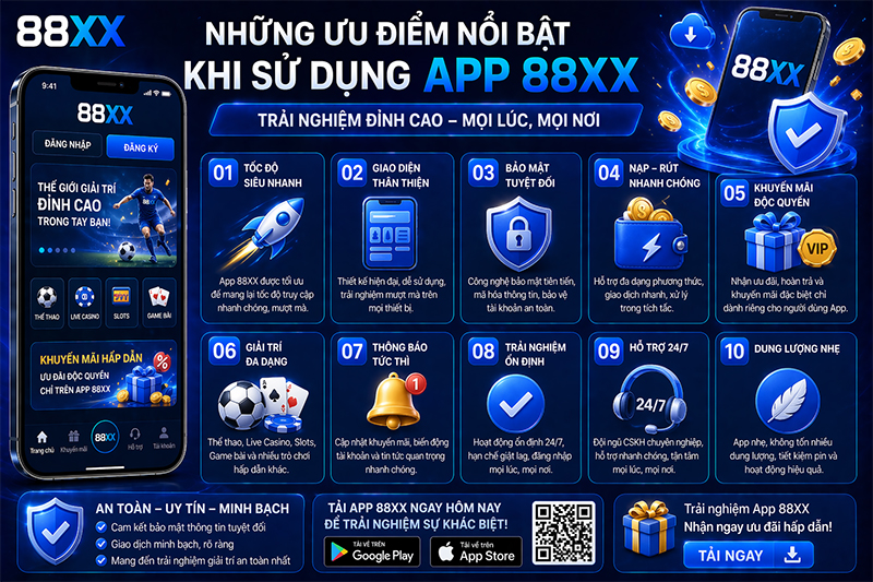 Những ưu điểm nổi bật khi sử dụng app 88XX
